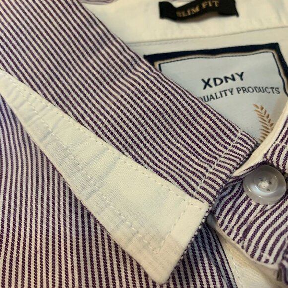 XDNY Slim Fit Purple Stripe Button Up Dress Shirt - Picture 8 of 8